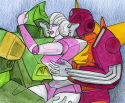 1girls 2boys arcee arcee_(g1) autobot female female_autobots hot_rod male mmf_threesome passionate robot robot_boy robot_girl rodimus_prime springer straight tagme threesome transformers transformers_g1 unknown_artist