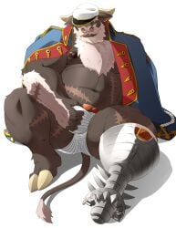 ahab_(tokyo_afterschool_summoners) amputee beard bulge hairy hairy_chest hooves horns horns_and_hooves male male_only moobs nipples samoji scars scars_all_over tagme underwear