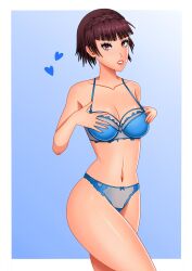 atlus bra breasts female female_only lipstick makoto_niijima panties persona persona_5 rrl0215 short_hair solo underwear