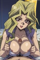 ai_generated aindroidparanoid blonde_hair huge_breasts kujaku_mai mai_valentine nipples paizuri penis_between_breasts purple_eyes stable_diffusion titjob tits_out yu-gi-oh! yu-gi-oh!_duel_monsters