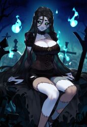 ai_generated dress female goth goth_girl grumpy large_breasts moody original original_character patchwork_skin pumpkinseed stitched stitches zombie zombie_girl