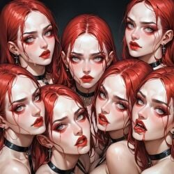 7girls ai_generated allison_eckhart clone clones earrings long_hair milf multiple_girls naked red_hair scp_foundation white_body