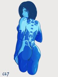 2d 2d_(artwork) ass back_view big_ass big_butt blue_body blue_hair blue_skin bob_cut cortana drawn female halo_(series) high_resolution highres looking_back looking_back_at_viewer solo solo_female video_games