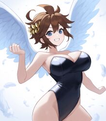 1girls ai_generated angel angel_wings genderswap_(mtf) kid_icarus large_breasts leotard nintendo pit_(kid_icarus) rule_63 spiked_hair