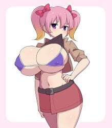 bikini_top exposure female female_only huge_breasts n_marline_f pink_hair purple_eyes saiko_bichitaru_(smg4) smg4