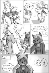 anthro blaziken blush breast_grab breasts drychicken eyewear feline female fennekin glasses lopunny lucario male mammal monochrome nidoking nintendo pokemon pokemon_(species) pussy snivy tagme video_games