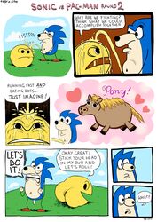 blue_fur comic crossover eegra furry hedgehog humor mammal pac-man pac-man_(series) pee peeing sega sonic_(series) sonic_the_hedgehog straight_hair