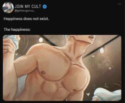 2boys abs anal big_chest implied_sex jujutsu_kaisen leg_grab legs_up male/male male_only meme moaning nipples no_visible_genitalia open_mouth satoru_gojo social_media socks suguru_geto twitter twitter_meme xo_romiiarts yaoi