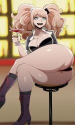 1girls ass bar bar_chair big_ass big_breasts big_thighs black_bra black_panties blonde_hair blue_eyes boots bra butt danganronpa danganronpa:_trigger_happy_havoc danganronpa_2:_goodbye_despair danganronpa_v3 huge_ass huge_breasts huge_thighs junko_enoshima looking_at_viewer naver naverart pink_hair purple_boots red_panties sharp_teeth shiny_skin smile smiling_at_viewer solo solo_female thick_thighs thighs tight_bra tight_panties twintails wine wine_glass