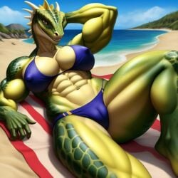 ai_generated anthro argonian bards_checklist bikini cameltoe cleavage deeja frosting.ai nipple_bulge skyrim tagme the_elder_scrolls