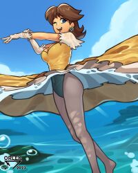 breasts female female_only mario_(series) nintendo one_eye_closed open_mouth orlek princess_daisy solo