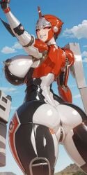 1robot_girl ai_generated bumblebee_movie looking_at_viewer metal_breasts metallic_body pussy red_eyes robot_humanoid roger1011 shatter_(transformers) thick_thighs thighs transformers