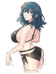 0701mono 1girls alternate_costume ass big_ass bikini black_bikini black_swimsuit byleth_(female)_(fire_emblem) byleth_(female)_(summer)_(fire_emblem) byleth_(fire_emblem) byleth_(fire_emblem)_(female) female female_only fire_emblem fire_emblem:_three_houses fire_emblem_heroes large_breasts nintendo official_alternate_costume sideboob solo swimsuit