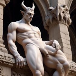 ai_generated architecture diphalia gargoyle horns male_only muscles pointed pointed_ears