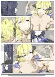 1boy 2girls :>= akari_(blue_archive) ball_suck ball_sucking bangs bangs_between_eyes black_hair black_lipstick blonde_female blonde_hair blowjob blowjob_face blue_archive blue_eyes blue_gloves blue_hair blue_tie blush blush_lines censor_bar censored censored_penis censored_pussy collared_shirt comic cum cum_on_breasts cum_on_face cumshot cunnilingus dark_hair deepthroat duo_focus eyebrows eyebrows_visible_through_hair face_against_balls facesitting fellatio fellatio_face female female_pubic_hair femdom furrowed_brow gloves grin hair_on_balls hairy_balls heart-shaped_pupils horns human japanese_text leebongchun legs_up licking_pussy light_skin light_skinned_female long_hair looking_at_watch male male_pubic_hair medical_gloves messy messy_hair motion_lines naked naked_female narrowed_eyes nude nude_female nude_male oral oral_sex paizufella paizuri panels penis pubes pubic_hair pussy sensei_(blue_archive) short_hair shoulder_length_hair small_penis small_penis_adoration speed_lines stray_pubic_hair submissive_male sucking sucking_penis suit sweat sweatdrop sweating sweaty testicle_sucking testicles testicles_on_face text tie tremble_lines trembling_legs twintails two_side_up upside_down_fellatio vagina waving waving_finger white_shirt yuuka_(blue_archive)