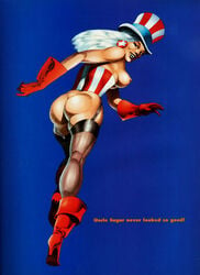 areola ass breasts erect_nipples garter_belt high_heel_boots high_heels nipples penthouse public_domain rule_63 silver_hair stockings thighhighs uncle_sam