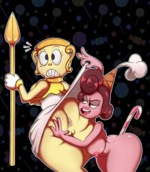 asshole baroness_von_bon_bon big_breasts caronin98 cuphead_(game) female legendary_chalice ms._chalice oddrich pulling_up_dress thick_thighs