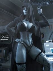 1girls 3d 3d_(artwork) alien alien_girl alien_humanoid asari big_breasts bioware blue-skinned_female blue_body blue_skin bra busty cloak curvaceous curvy curvy_figure electronic_arts female female_only fishnet_stockings fishnets giant_breasts hourglass_figure huge_breasts humanoid lingerie mass_effect mass_effect_2 mature mature_female nipple_bulge panties plague_of_humanity_(artist) pokies samara slim_waist solo stockings thighs video_game_character waist wide_hips