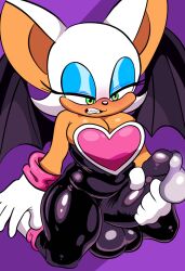 anthro balls bat blush bodily_fluids breasts clothing condom_suit cum cum_in_clothing elbow_gloves futa_only futanari genital_fluids genitals gloves hi_res intersex latex latex_suit looking_pleasured mammal masturbation penis rouge_the_bat sega slightly_chubby solo sonic_(series) sonic_the_hedgehog_(series) squeezysquisher thick_thighs wide_hips