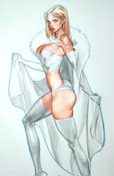 ass big_breasts blonde_hair blue_eyes breasts bubble_butt celal_kok cleavage corset curvaceous curvy curvy_female dat_ass emma_frost female female_only hellfire_club lingerie marvel marvel_comics opera_gloves panties tan_body tanned_female tanned_skin thick_thighs thighhighs white_queen x-men