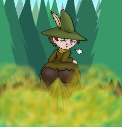 1boy background blue_background brown_background brown_clothing commission commissioner_upload fart fart_cloud fart_fetish farting_at_viewer feathers forest_background green_background green_clothing green_fart green_hat huge_ass huge_butt male_fart male_focus male_only moomin relief relieved serafim6394 sky snufkin solo solo_focus the_moomins yellow_clothing yellow_fart yellow_scarf