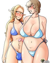 1futa 1girls big_breasts big_penis blonde_hair breasts brown_hair clothed clothing delicious_in_dungeon dick dickgirl/female dungeon_meshi duo elf elf_ears elf_female elf_futanari erection falin_touden female futa_on_female futa_with_female futanari futanari/female huge_breasts huge_cock huge_nipples human humanoid humanoid_penis light-skinned_female light-skinned_futanari light_skin long_hair marcille_donato masturbation mostly_nude penis short_hair tuteheavy uncensored yellow_hair