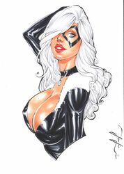 1girls 2018 big_breasts black_bodysuit black_cat_(marvel) black_choker black_collar black_gloves blue_eyes bodysuit breasts busty choker cleavage collar curvaceous curvy dated domino_mask ed_benes_studio erect_nipples felicia_hardy female female_only gloves hand_in_hair human jeferson_lima large_breasts leather_gloves long_hair makeup marvel marvel_comics mascara mask nipple_bulge nipples pinup red_lips red_lipstick signature solo spider-man_(series) superheroine upper_body voluptuous white_fur white_hair