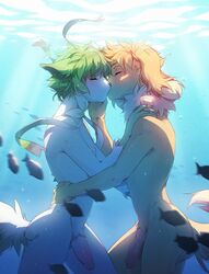 animal_genitalia animal_penis anthro blush fumiko hair invalid_tag kissing knot male mammal nipples nude penis underwater water yaoi