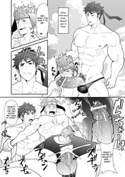 abs bara biceps black_and_white comic english_text fire_emblem fire_emblem:_path_of_radiance fire_emblem:_radiant_dawn gay ike_(fire_emblem) kakenari male male/male male_only muscular ranulf_(fire_emblem) size_difference yaoi