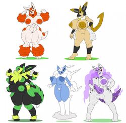 anthro big_breasts breasts eeveelution fakémon female genitals group gynomorph hi_res intersex nintendo penis pokemon pussy tryfag video_games