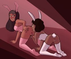 2girls anus ass black_hair breasts brown_hair bunny_ears bunny_tail bunnysuit connie_maheswaran dark-skinned_female dark_skin daughter female female_only female_pubic_hair high_resolution incest long_hair medium_hair mother mother_and_daughter multiple_girls nude priyanka_maheswaran pubic pubic_hair relatedguy small_breasts steven_universe tail_plug thighhighs tongue tongue_out vagina vaginal_juices very_high_resolution yuri