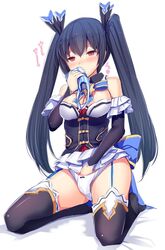 1girls bare_shoulders black_hair blush boots breasts daiaru detached_collar detached_sleeves female female_pervert finger_fuck fingering fingering_self full_body garter_straps hair_ornament hair_ribbon hand_in_panties high_resolution implied_yuri kneeling lingerie long_hair masturbation medium_breasts neptunia_(series) noire pantsu pervert red_eyes ribbon simple_background smelling sniffing solo striped striped_panties thigh_boots thighhighs tied_hair twintails underwear upskirt very_long_hair white_background white_panties white_underwear