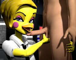 3d animatronic anthro avian ball_fondling balls beak bedroom_eyes bird chicken clothed clothing dress_shirt duo erection feathers female five_nights_at_freddy's five_nights_at_freddy's_2 fondling half-closed_eyes human looking_at_viewer machine makeup male mammal naughty_face necktie open_beak open_mouth penis ponytail robot rx1213 school_uniform seductive sex shirt source_filmmaker straight toy_chica_(fnaf) ultimate_custom_night video_games yandere_chica yellow_feathers