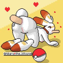 2019 anal anal_sex ass blush breasts butt_pose disembodied_penis double_penetration feet female heart hikaru_the_kitsune kneeling lagomorph large_feet looking_back male mammal nintendo nude oral oral_penetration penetration penis pixel pixel_art pokéball pokémon_(species) pokemon pokemon_ss pose presenting pussy scorbunny video_games