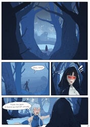 comic dialogue forest gorillakingh hood huge_breasts large_breasts luna_(gorillakingh) nhila_(gorillakingh) pale_skin vampire