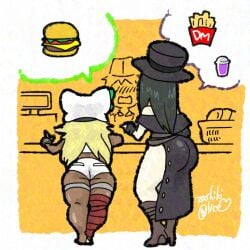 1girls arc_system_works ass big_ass facing_away fast_food guilty_gear guilty_gear_strive ramlethal_valentine testament_(guilty_gear) zashikialice