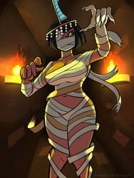 bandages bob_cut egyptian egyptian_female eliza_(skullgirls) halloween magotthemaggot mummy_costume mummy_wrappings skullgirls