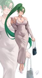 \r\ndelicious_brain big_hips child_bearing_hips cleavage curvy deliciousbra dongtan_dress dress fire_emblem green_eyes green_hair heels high_heels hips large_breasts lyn_(fire_emblem) nintendo phone ponytail purse voluptuous wide_hips