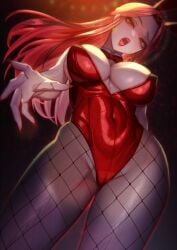 cleavage dominant_female femdom from_below idolmaster looking_down_at_viewer mommy red_background red_nails sadistic sadistic_girl slim_waist thick_thighs wide_hips zaizen_tokiko