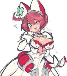 blue_eyes cleavage color doodle elphelt_valentine guilty_gear_xrd heart large_breasts pink_hair plutonium_(artist)