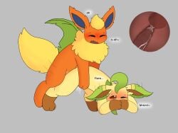 covering_mouth cum eeveelution eeveelution_squad feral feral_on_feral flare_(eeveelution_squad) flareon leaf_(eeveelution_squad) leafeon nintendo pokemon pokemon_(species) tears_of_pleasure vaginal