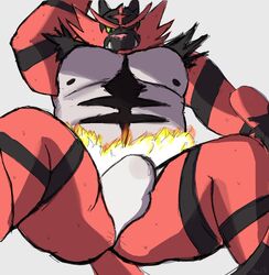 anus bulge clothing felid feline fire fur incineroar male male_only mammal muscular nintendo nipples pokémon_(species) pokemon pokemon_sm precum radcanine stripes sweat underwear video_games yaoi