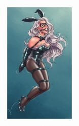 2d 2d_(artwork) armbinder ball_gag ball_gagged black_cat_(marvel) bondage bound bunny_ears bunny_girl bunnysuit carrot carrot_gag cleavage felicia_hardy female female_focus female_only femsub fully_clothed gag gagged gagging high_heels hopping human humanoid jumping light_skin light_skinned_female marvel marvel_comics perilchaser revealing_clothes shiny_clothes spider-man_(series) tight_clothing