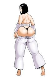 1girls ass_cleavage ass_peek bob_cut bubble_butt bunanza_ curvy full_body karate_outfit lean_body looking_back pants_down perfect_body solo_focus tagme