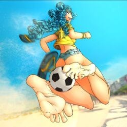 1girls barefoot blue_eyes blue_hair brazil brazilian brazilian_female brazilian_miku feet_fetish female female_only flexible_toes foot_fetish hatsune_miku joe_erogenous joeerogenous sandals soccer soccer_ball soles vocaloid