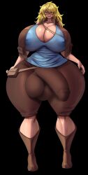 1futa amber_hyne balls blonde_hair breasts brown_eyes bulge bulge_through_clothing clothed clothing cloudybits erection fully_clothed futa_only futanari glasses huge_cock huge_hips human large_breasts light-skinned_futanari light_skin penis solo standing thick_thighs wide_hips