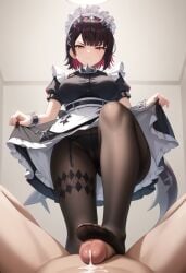 1boy 1girls ai_generated cameltoe clothed_female_nude_male cum dazer24 disgusted ellen_joe femdom footjob footwear from_below leaking_cum maid maid_headdress maid_uniform pantyhose penis shark_tail short_hair skirt_lift stepped_on stepping_on_penis zenless_zone_zero