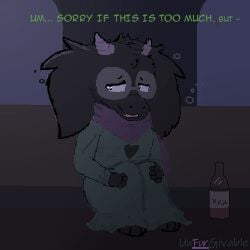 alcohol animated anthro beverage bovid caprine clothing deltarune dialogue digital_media_(artwork) drunk erection erection_under_clothing friedxgold furry genitals goat low_res male mammal penis pixel_(artwork) pixel_animation ralsei solo substance_intoxication throbbing undertale_(series) unfurgivable