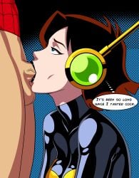 1boy 1girls black_lipstick blowjob deepthroat latex_suit marvel marvel_comics short_hair spider-man wasp_(earth's_mightiest_heroes) wasp_(marvel)