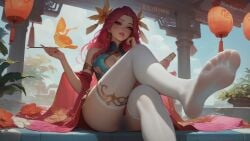 ai_generated blur_censor censored_pussy chinese_lantern feet foot_focus league_of_legends seraphine_(league_of_legends) stockings thighhighs white_stockings